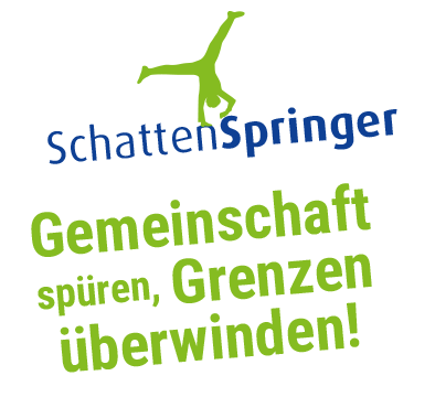 Schattenspringer Logo mit Slogan Gemeinschaft spren, Grenzen berwinden!
